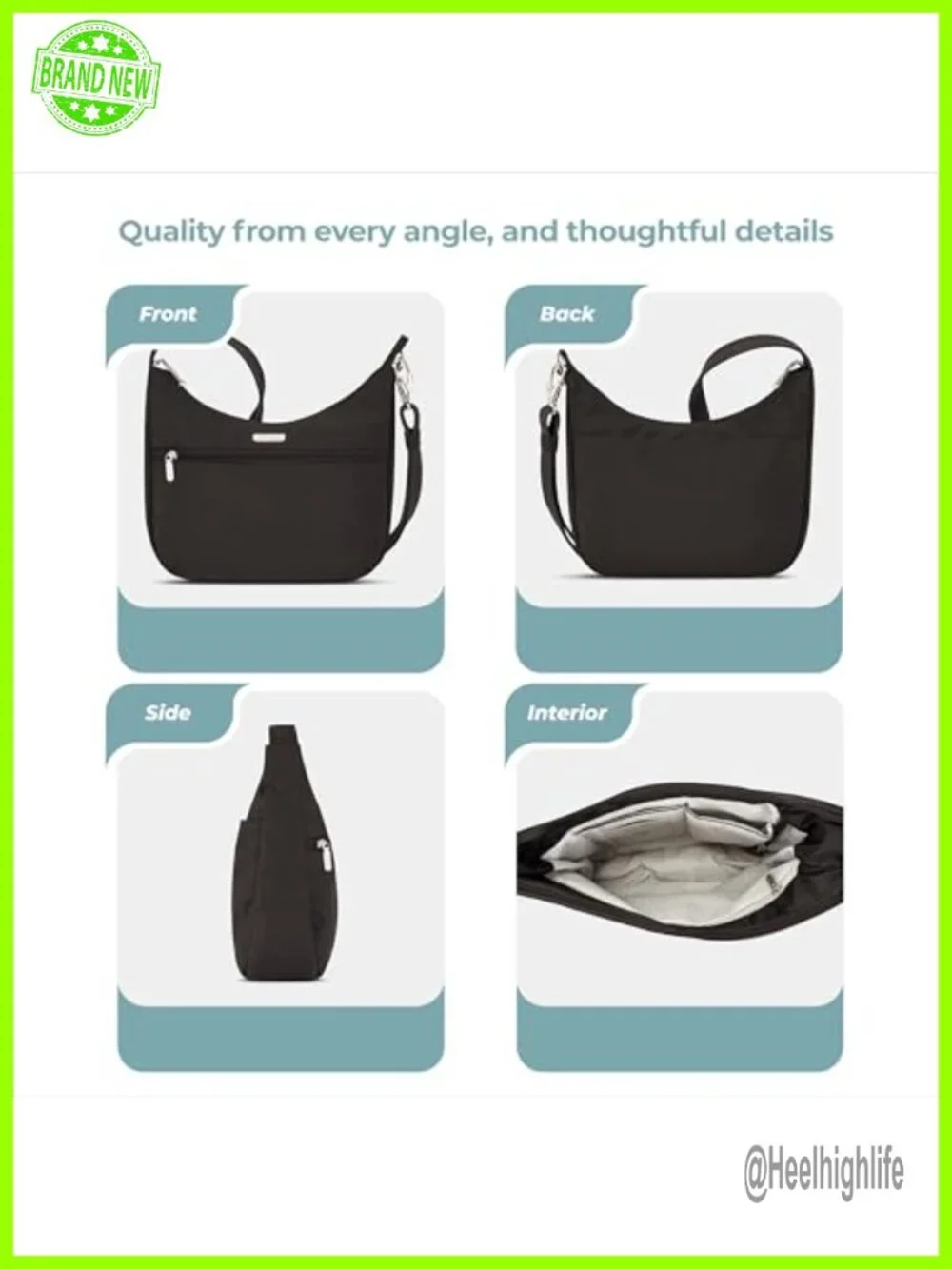 Anti-Theft East/West Hobo Bag with RFID Blocking-Slash Resistant
